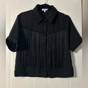 Fringe Button Down Crop Top